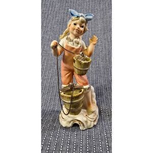 Vintage 1950's Porcelain Ceramic Girl with water Buckets Figurine